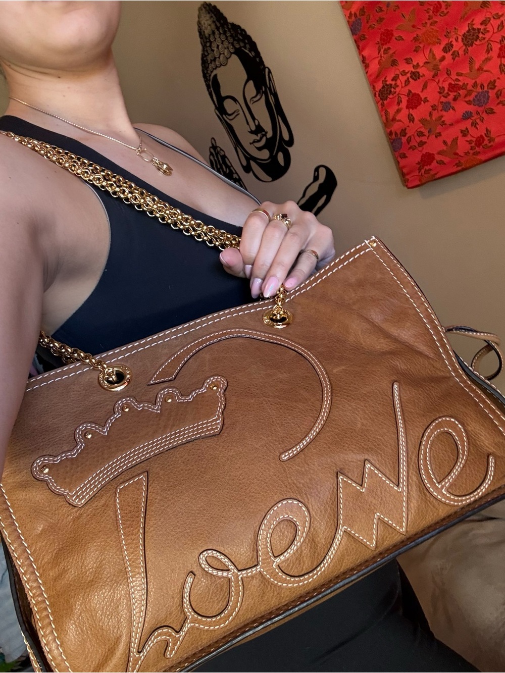Loewe Leather Shopper Tote/King Tote with Gold Chain Handles - Picture 15 of 16